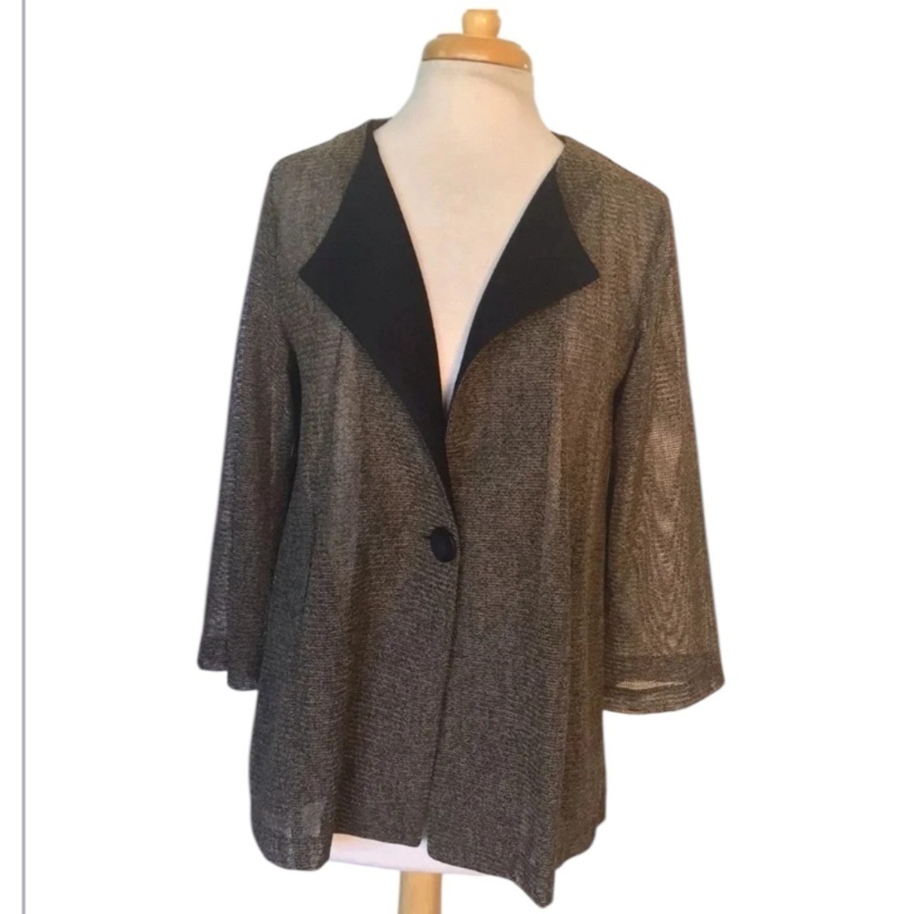 Damee Inc sheer gold black jacket cardigan pockets 3/4 sleeves evening S - Picture 8 of 9